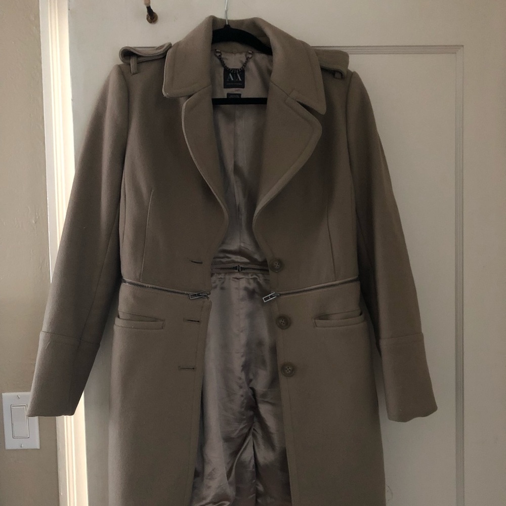 Armani Exchange Camel Wool Trench Zip Off